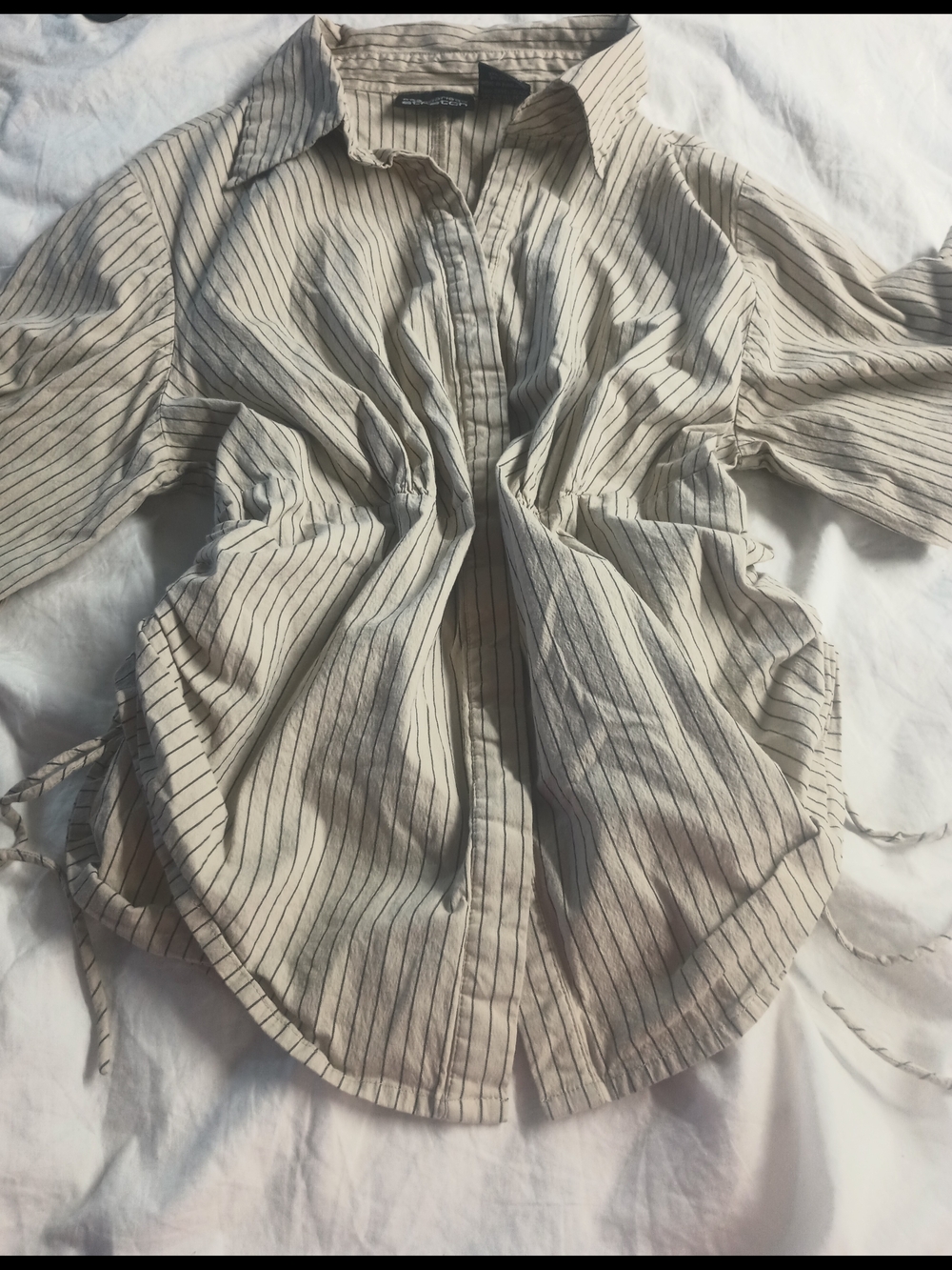No Boundaries Beige Pinstripe Button-Up Shirt